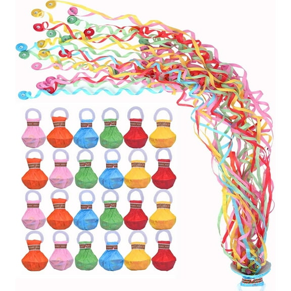 24Pack Hand Thrown Streamer Poppers Colorful, Confetti Streamers No Mess Party Poppers, Streamers for Weddings Birthdays Events, Quiet Easy Cleanup (Colorful, 24Pack)