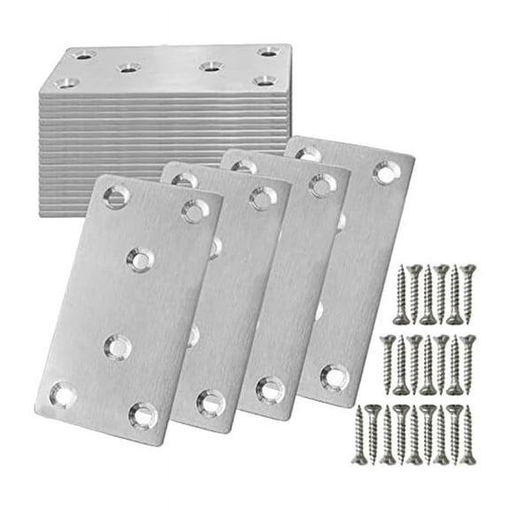 24Pack Mending Plate with Screws Flat Brace, Heavy Duty Straight Brackets Metal for Wood