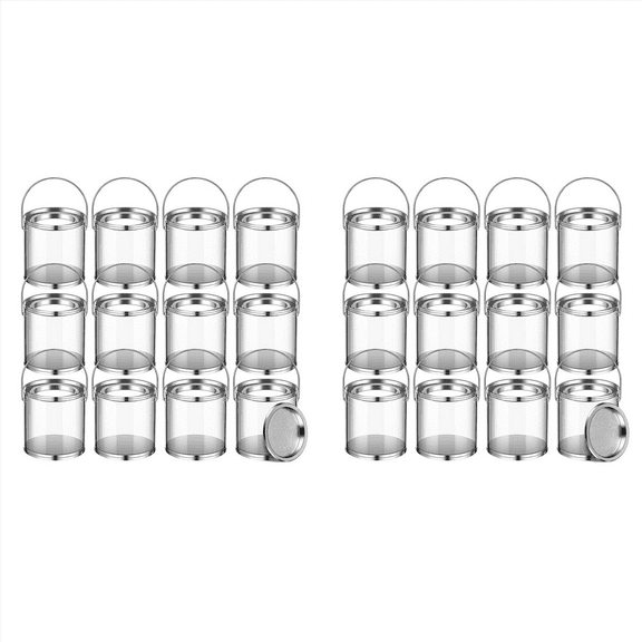 24Pack Mini Clear Plastic Paint Cans Small Empty for Crafts Candy DIY Projects Party Favor Decor,3 X 3 Inches
