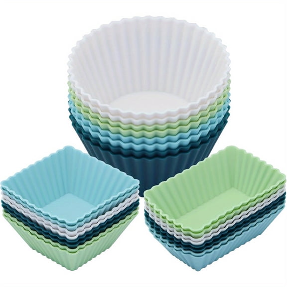 Silicone Muffin Cups, Reusable Cupcake Liners for Baking, Lunch Box Bento Dividers, Round Square Rectangular Shapes, Non Stick Baking Molds, Dishwasher Safe, Multicolor