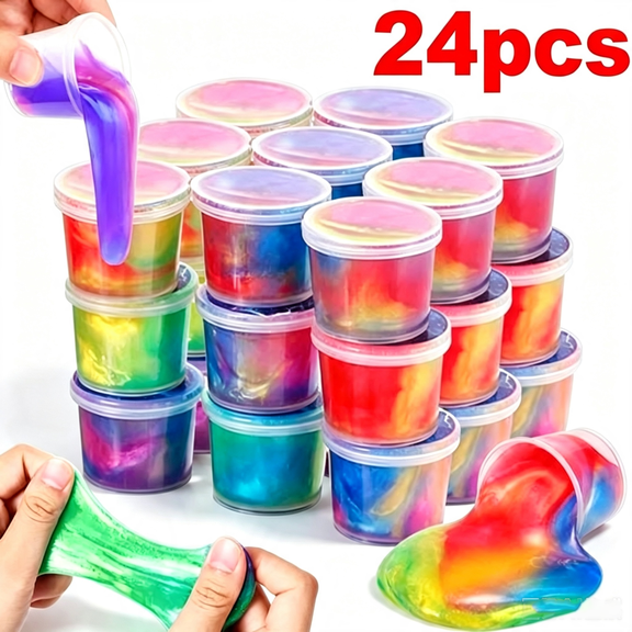 24Pack Slime Toys,Sludgy Gooey Fidget Galaxy Slime Kit for Sensory and Tactile Stimulation.Party Favors, Birthday Gifts, Carnival Prizes, Classroom Rewards for Boys and Girls.