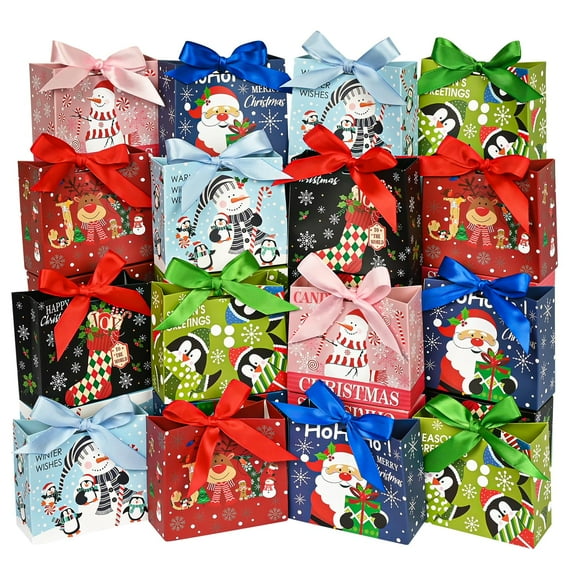 24Pack Small Christmas Gift Bags Bulk, 4.5×4×1.8 Inches Mini Christmas Gift Bags with Ribbon,Christmas Candy Bags Treat Bags, Christmas Favor Bags for Kids, Xmas Tree, Christmas Party Supplies
