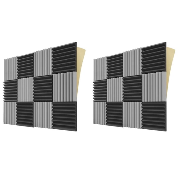 24Pack Sound Proof Foam Panels with Self Adhesive,1x12x12In Acoustic Soundproof Wall for Gaming&Studio,Black&Gray