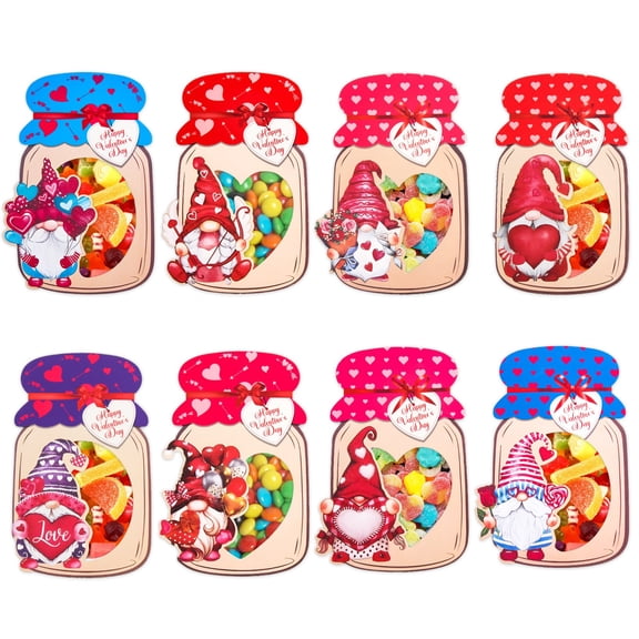 24Pack Valentines Day Jar Cards with Treat Bags,DIY Valentines Day Goodie Bags for Stocking Stuffers, Jar Greeting Cards Party Bag for Exchange Gifts,Candy Bag for Gifts