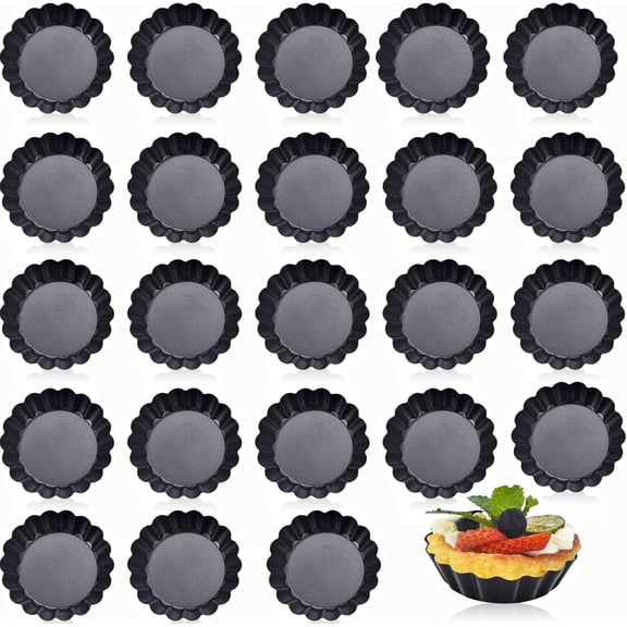 24Packs Mini Tart Pans 3 Inch with Removable Botttom, Carbon Steel Fluted Tart Tin Shell Mold Round Nonstick 3'' Quiche Pans for Pies, Mousse Cakes, Dessert Baking