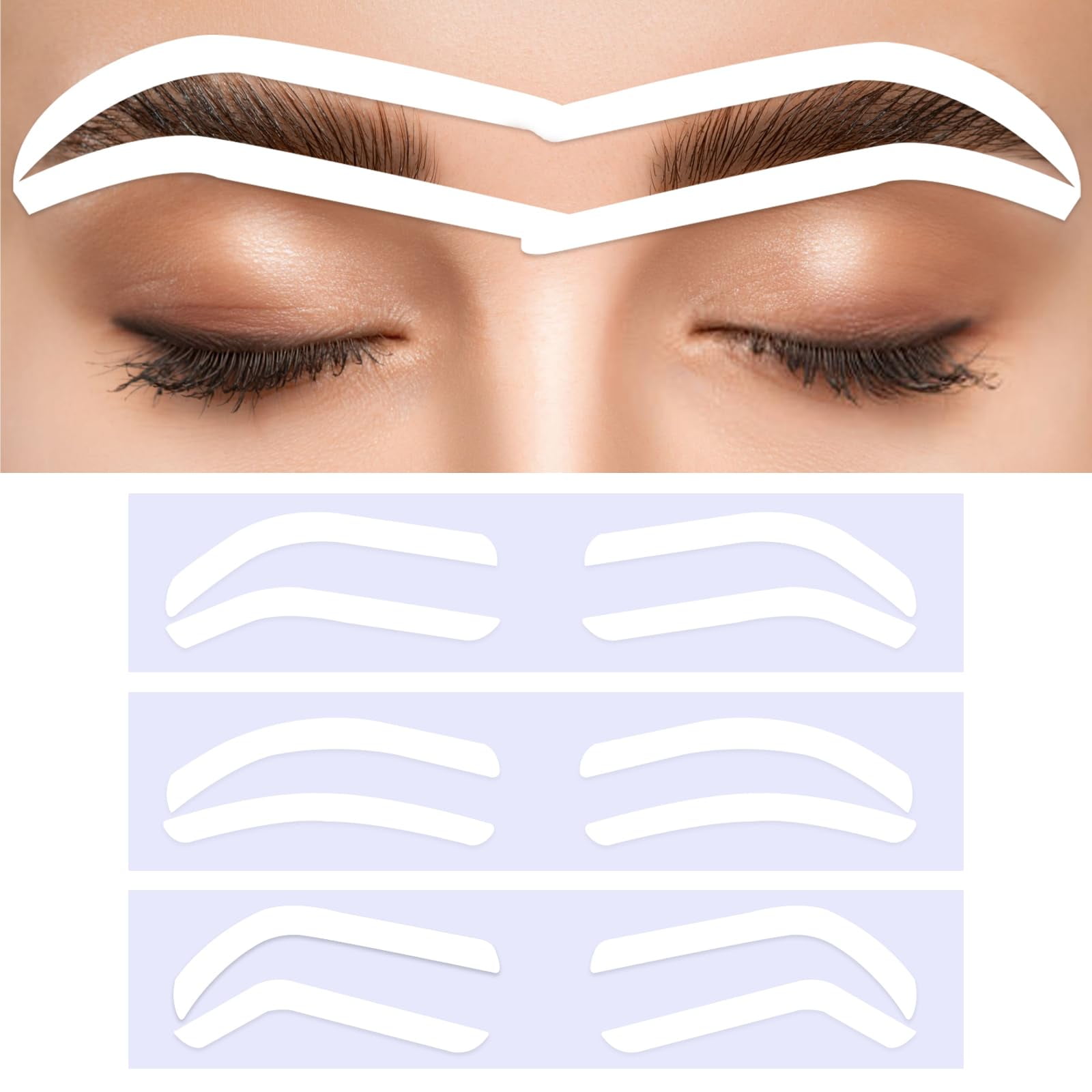 24Pairs Eyebrow Stencil Stickers Disposable, Adhesive Eye Brow Stencils for Women, 3Shapes Eyebrow Shaping Tape Strips, Airbrush Eyebrow Stencils Mapping Guides Brow Template for Tinting Makeup C63