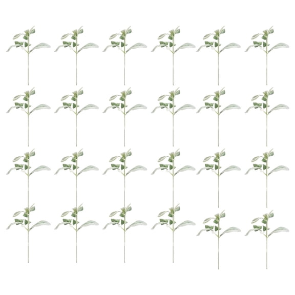 24Pc Artificial Flocked Lambs Ear Leaves, Ongmies Dusty Miller Stems Flocked Oak Leaves Lamb's Ear Blade for Home Wedding DIY Floral Arrangement
