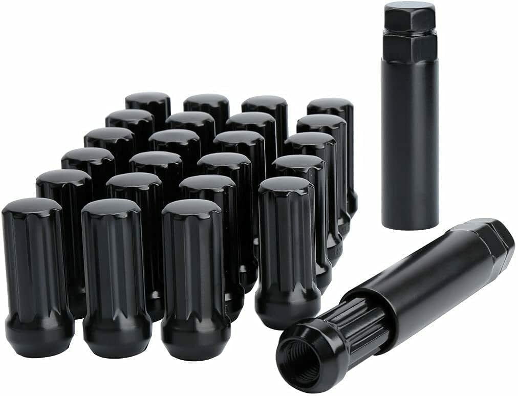 24Pc Black Spline Lug Nuts 14x1.5 for Chevy GMC Silverado Sierra 1500 + 1 Key