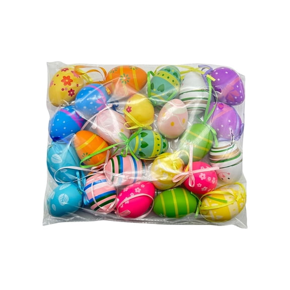 24Pc Easter Egg Party Hanging Painted Realistic Eggs, 1 Set Of 24 Decorative Eggs For Easter Celebrations, Egg Hunt, Party Favors, Or Home Decor