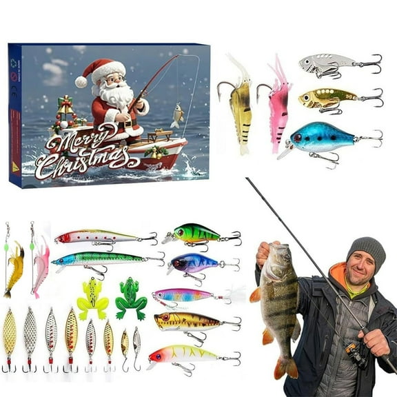 24Pc Fishing Advent Calendar Christmas Countdown, Fishing Tackle Set For Men Teen Boys, Xmas Surprise Gift With Daily Fishing Themed Accessories