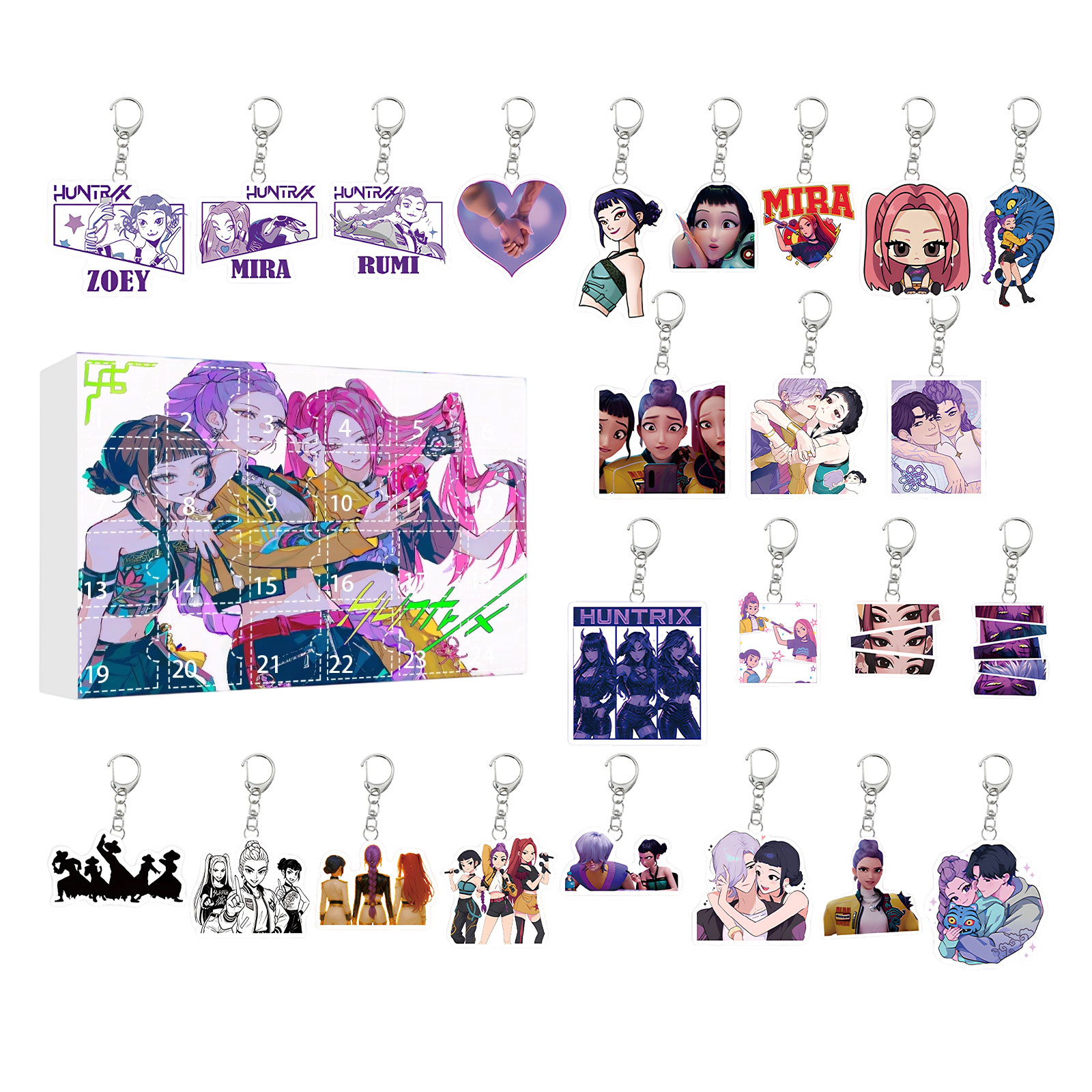 Matrix Keychain 24Pc K-pop Demon-Hunter 2D Stereoscopic Aircraft Box Keychain Blind Box ...