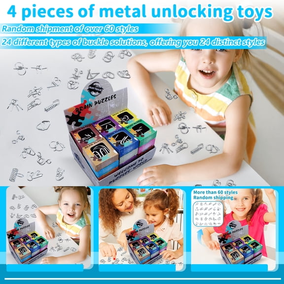 24Pc Metal Wire Puzzle Toy Brain Teaser Game Iq Test Nine Links, Train Hand-Eye Coordination & Dexterity, All Ages Gift For 12M-5Y