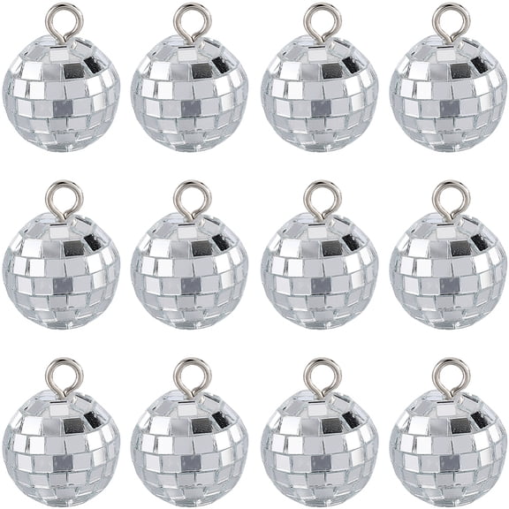24Pcs 1 Inch Disco Ball Ornaments Mini Disco Ball Charms Bulk Silver Reflective Decorative Disco Balls Hanging DIY