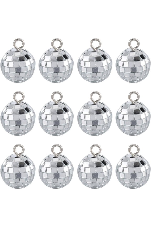24Pcs 1 Inch Disco Ball Ornaments Mini Disco Ball Charms Bulk Silver Reflective Decorative Disco Balls Hanging for Party Weddings Christmas Tree Cake Cupcakes Table Pendants Decorations Silver Glass