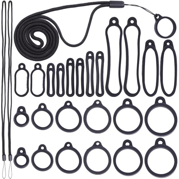 24Pcs 11 Sizes Anti-Lost Silicone Rubber Rings Set 8-58mm Ring with 2Pcs Adjustable Lanyards Strap Pendant Necklace Fixing Holder Soft Protective Replacement Multipurpose Keychain for DIY