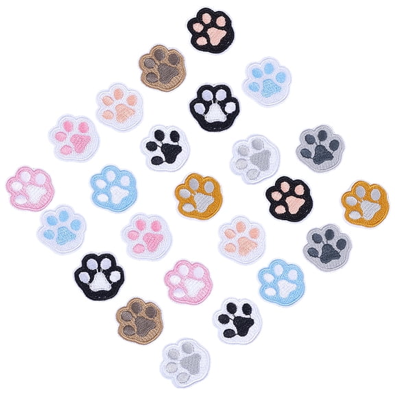 24Pcs 12 Colors Paw Print Polyester Computerized Embroidery Iron on/Sew on Patches Chinese Style Appliques Mixed Color 32x33x2mm DIY