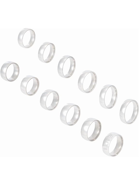 24Pcs 12 Size Stainless Steel Simple Plain Band Rings Set for Women Stainless Steel Color Inner Diameter: 16~20.9mm 2Pcs/size