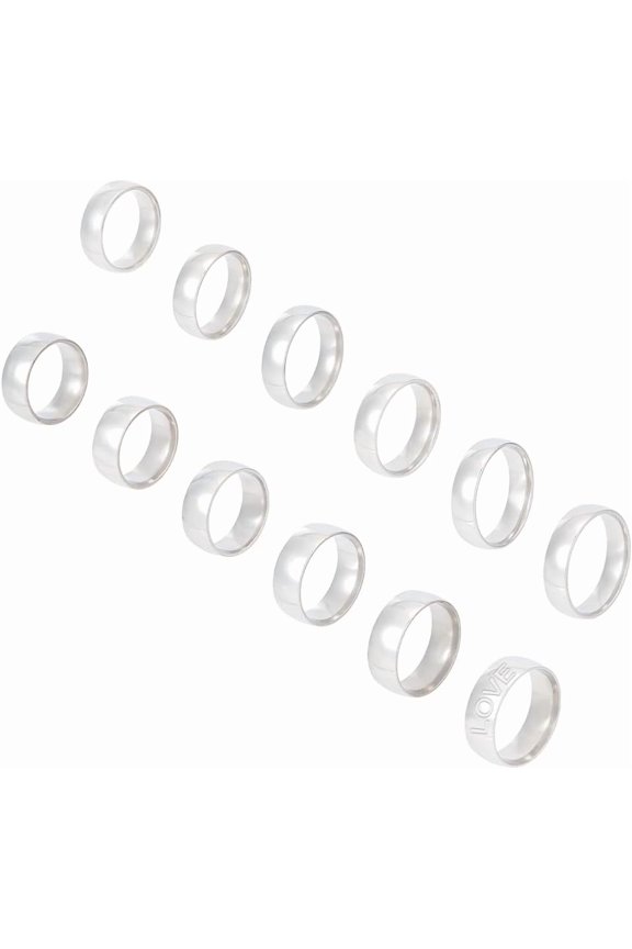 24Pcs 12 Size Stainless Steel Simple Plain Band Rings Set for Women Stainless Steel Color Inner Diameter: 16~20.9mm 2Pcs/size