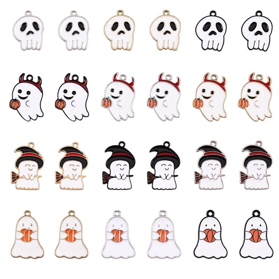 24Pcs 12 Style Halloween Theme Alloy Enamel Pendants White Ghost Mixed Color 2pcs/style