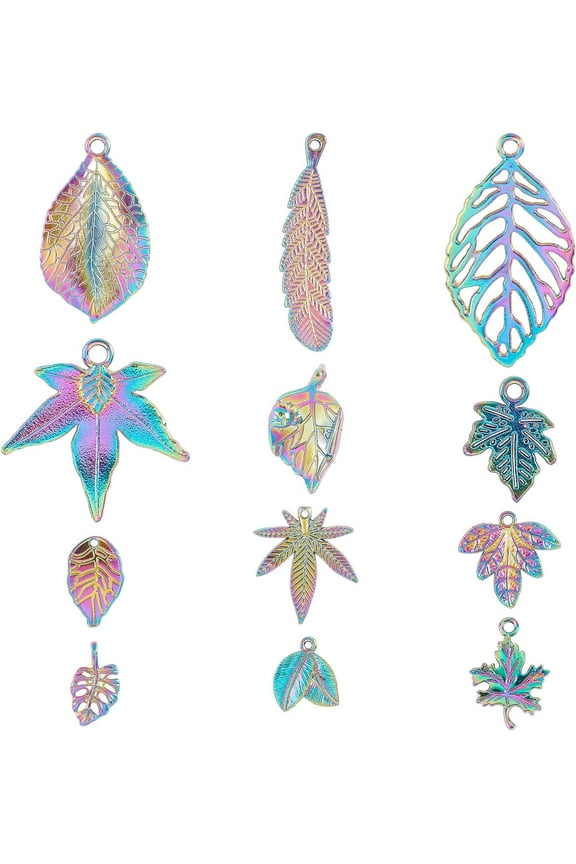 24Pcs 12 Style Rainbow Color Alloy Pendants Leaf Dangle Pendant Findings Colorful Maple Leaves Pendant Charms Multicolor Tree Leaf Charm for DIY DIY Jewelry Making Hole: 1.2~3mm