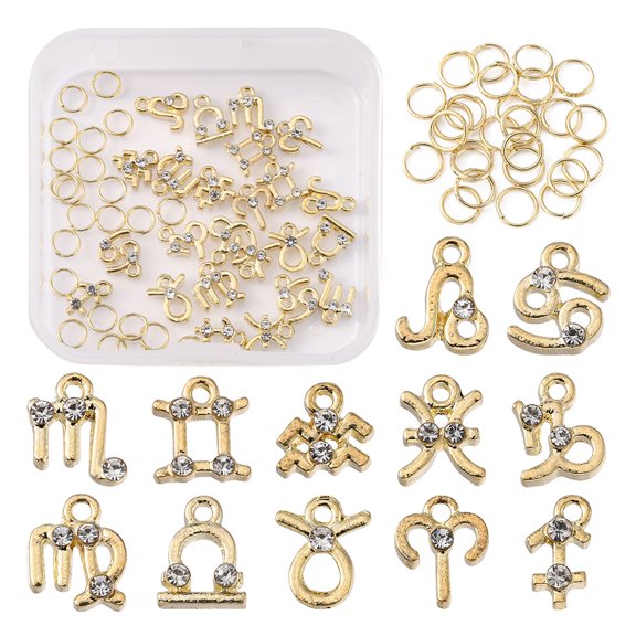 24Pcs 12 Styles Alloy Crystal Rhinestone Cabochons Nail Art Decoration Accessories Constellation 12 Constellations 10~12x5~7mm 2pcs/style