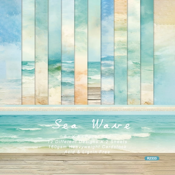24Pcs 12 Styles Beach Theme Scrapbook Paper Pads Decorative Craft Background Paper