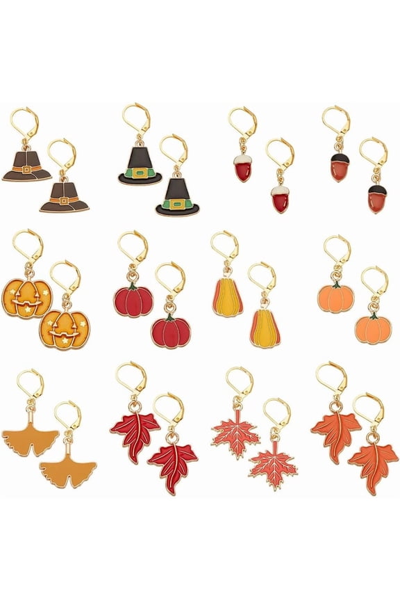 24Pcs 12 Styles Plant Stitch Markers Alloy Enamel Pendant Pumpkin Crochet Stitch Marker Charms Locking Stitch Marker for Knitting Weaving Quilting DIY Earring Accessories