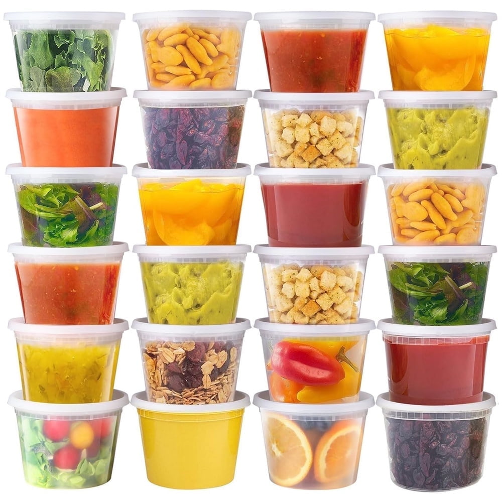 24Pcs 16 oz Disposable Takeout Containers,Deli Containers with Lids,Stackable Food Storage Box,Airtight Leakproof Round Bowls,Non-Spill Plastic Soup Cups,Freezer Safe,for Meal Prep Clear