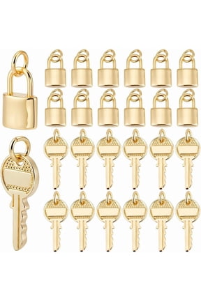 24Pcs 18K Real Gold Plated Key Lock Charms Mini Brass Lock Key Shape Pendants Bulk Gold Metal Padlock Hang Ornament with Jump Rings for Jewelry Making Bracelets Necklace Earring diy
