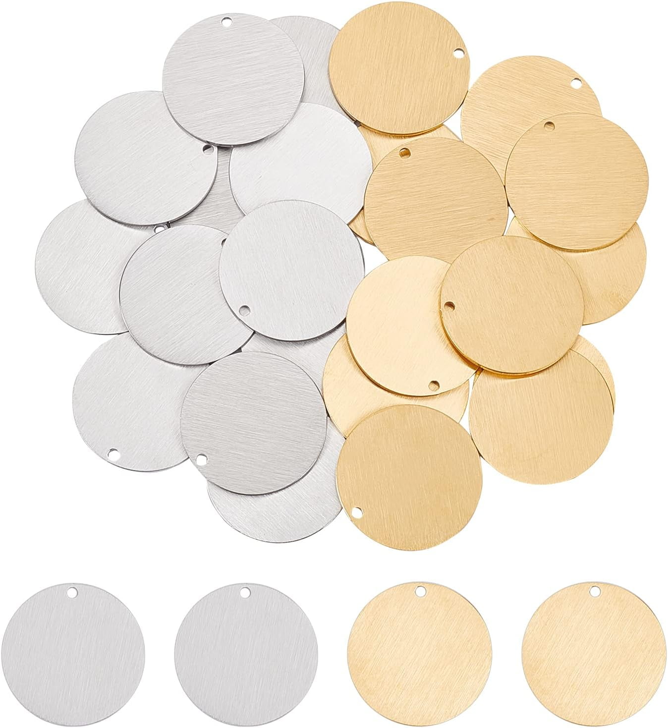 ISuperb 50 Pezzi Ciondoli Di Tag Forma Round Acciaio Inox Ciondolo Accessori Pendenti Charms Blank Stamping Tags Per Engraving Bracciali Collane Creazione Di Gioielli (Oro