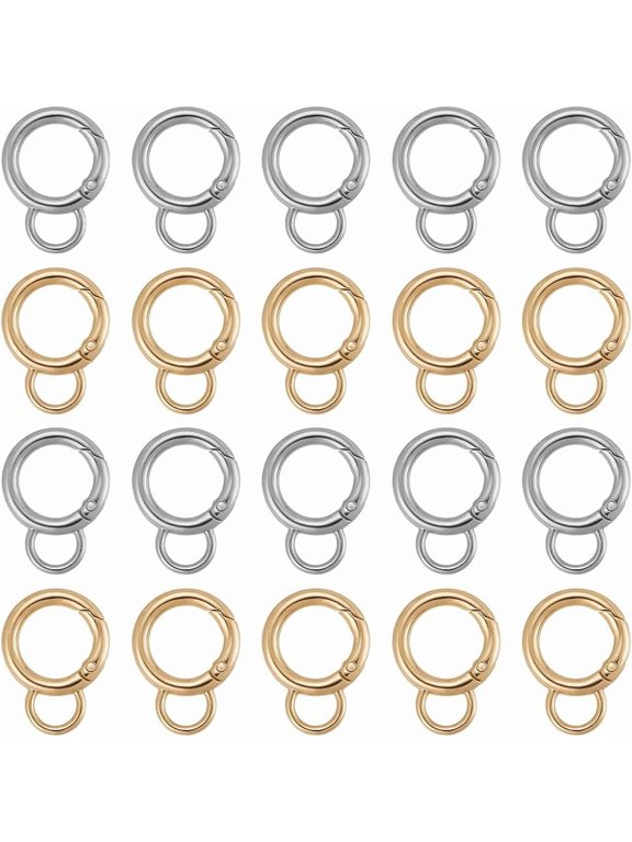 24Pcs 2 Colors Alloy Spring Gate Rings with Loop for Handbag Ornaments Decoration Cadmium Free Lead Free Mixed Color 33x24x3.5mm