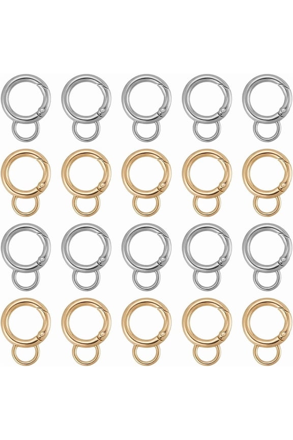 24Pcs 2 Colors Alloy Spring Gate Rings with Loop for Handbag Ornaments Decoration Cadmium Free Lead Free Mixed Color 33x24x3.5mm