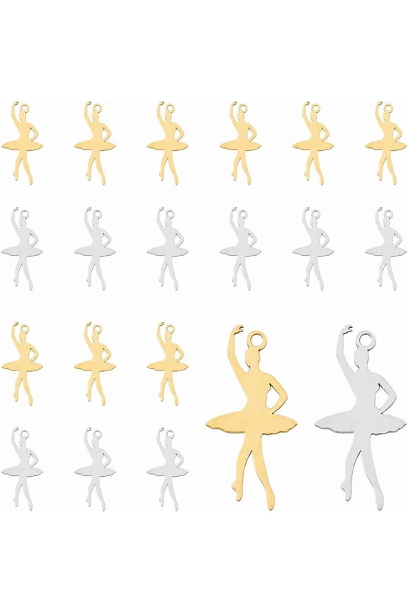 24Pcs 2 Colors Ballet Dancer Charms Stainless Steel Ballerina Pendants Ion-Plated Ballet Jewelry Ballet-themed Charms