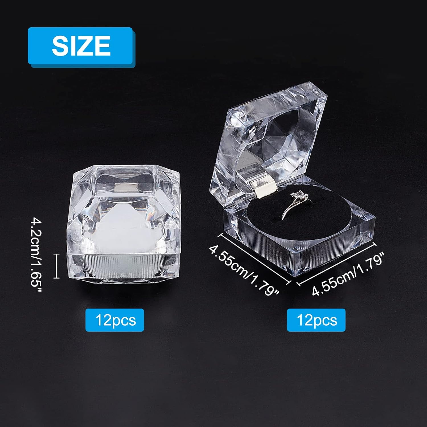 24Pcs 2 Colors Clear Ring Boxes Ring Gift Boxes Square Black White ...