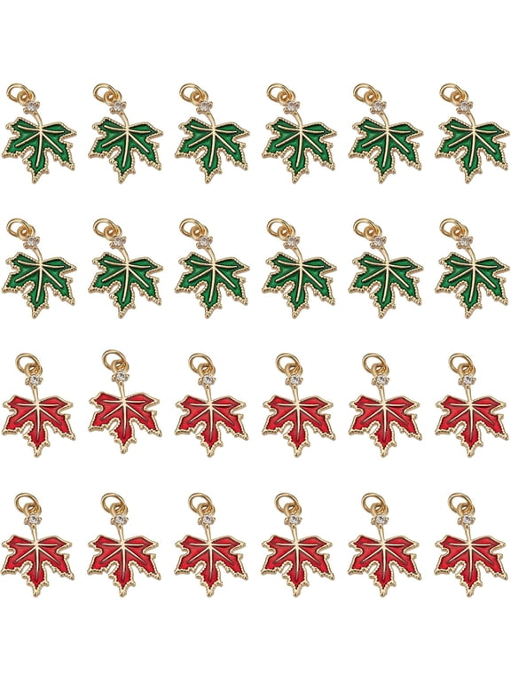 24Pcs 2 Colors Maple Leaf Pendants Brass Enamel Charms Tree Leaves Charms Pendants Fall Charms Cubic Zirconia Autumn Charms for Thanksgiving Jewelry Keychain DIY Craft Hole:2mm