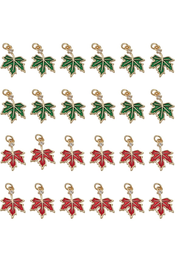 24Pcs 2 Colors Maple Leaf Pendants Brass Enamel Charms Tree Leaves Charms Pendants Fall Charms Cubic Zirconia Autumn Charms for Thanksgiving Jewelry Keychain DIY Craft Hole:2mm