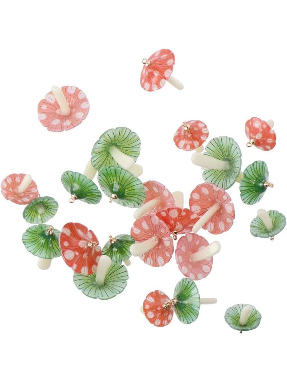 24Pcs 2-Colors Mushrooms Charm Resin Cute Plastic 3D Pendants Lovely Magic Fairy Tale Miniature Charm for DIY