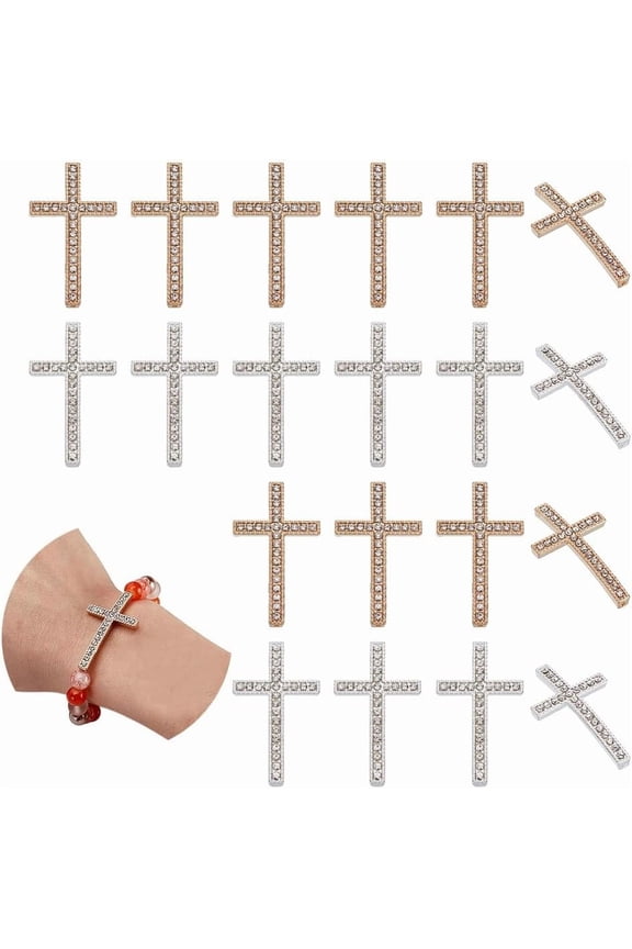 24Pcs 2 Colors Rhinestone Bracelet Pendants Connectors Sideway Metal Charms Inlay Multi-Strand Links for Earrings Necklace DIY Jewelry Making Findings Decoration