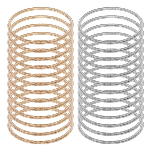 24Pcs 2 Colors Steel Wire Spring Chains Stretch Bracelets Set Guitar String Coil Bracelets for Women Golden & Stainless Steel Color Inner Diameter: 2-1/8 inch(5.4cm) 12Pcs/color