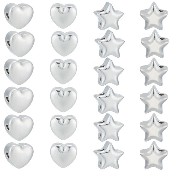 24Pcs 2 Style Spacer Beads Kit 1.5mm 304 Stainless Steel Cute Beads Metal Star Beads Heart Spacer Beads Small Hole Heart Beads
