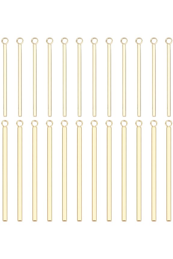 24Pcs 2 Styles 304 Stainless Steel Pendants Bar Golden 12pcs/style 33~43x1.5~2x1.5~2mm Hole: 1.8~2mm