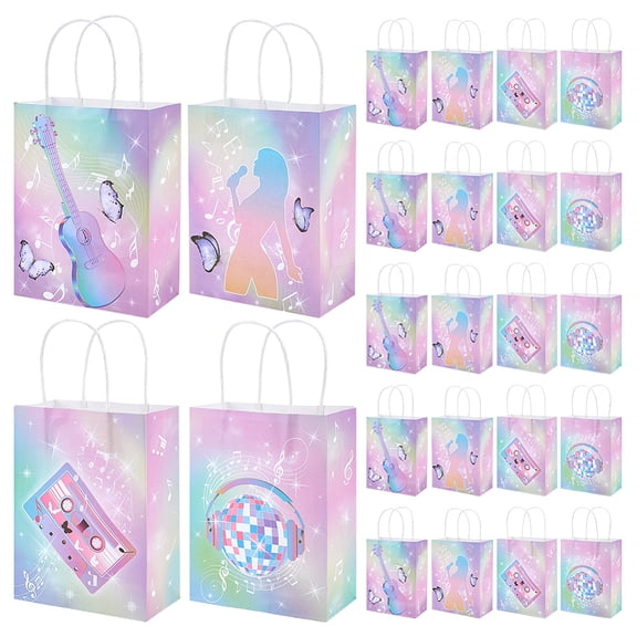 24Pcs 2 Styles Rainbow Color Musical Paper Packing Tote Bags Shopping Bags with Handles Rectangle Mixed Color 21x16x8cm 12pcs/style