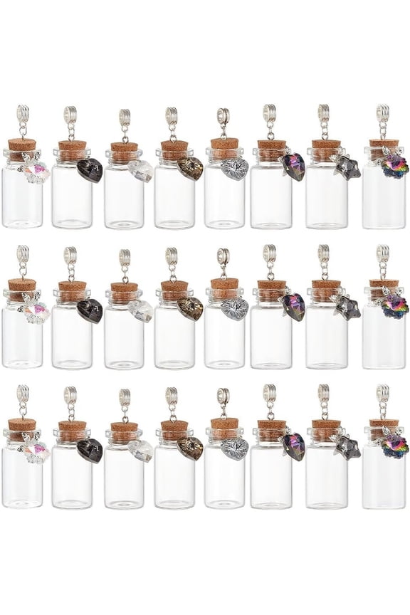 24Pcs 2 Styles Silver Plated Alloy Glass Bottle European Dangle Charms with Electroplated Glass Charms Mixed Color 47x21mm Hole: 5mm 12pcs/style