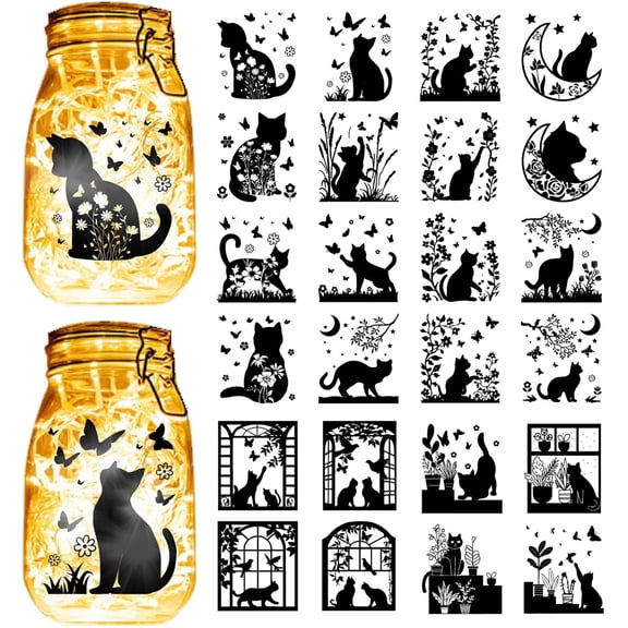 24Pcs 24 Styles PVC Self Adhesive Stickers Waterproof Embossed Decals for DIY Scrapbooking Card Making Cat Shape 100x90mm 1pc/style Creation