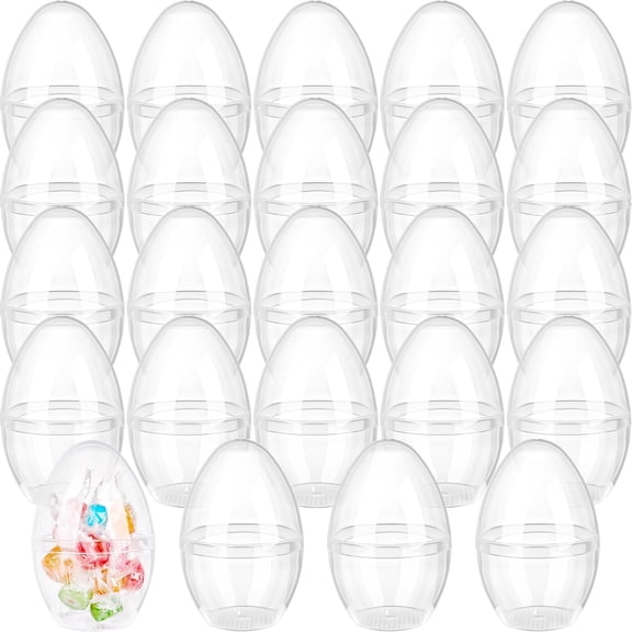 24Pcs 3.15 Inches Clear Easter Eggs Fillable Plastic Transparent Easter Eggs Bulk for Easter Hunt Easter Basket Stuffers, Stackable Organizer Containers for Candy, Toys, Crafts, and Holiday Decor