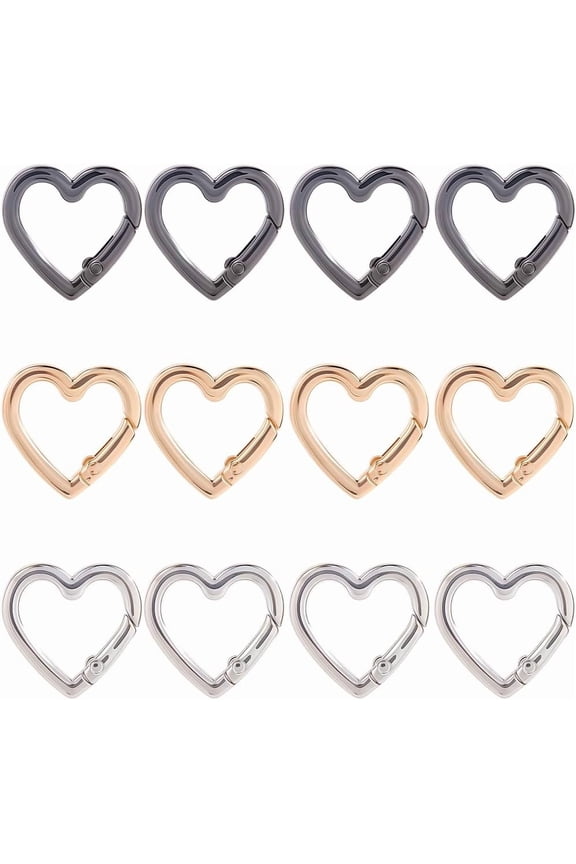 24Pcs 3 Colors Alloy Spring Gate Rings Heart Mixed Color 25x26x3.3mm Hole: 18mm 8pcs/color