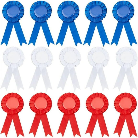 24Pcs 3 Colors Blank Award Ribbon Button Pin Brooch Winner Victory Ribbons Rosette Ribbon Grand Prize for DIY Classroom Party Accessory Competition Sports Event School Contests Show Colorful