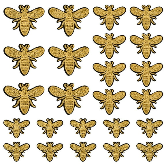 24Pcs 3 Styles Computerized Embroidery Cloth Iron on Sew on Patches Costume Accessories Appliques Bees Gold 25.5~40.5x32.5~51.5x1.5~2mm