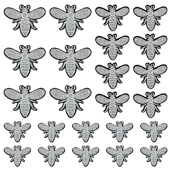 24Pcs 3 Styles Computerized Embroidery Cloth Iron on Sew on Patches Costume Accessories Appliques Bees Silver 25.5~40.5x32.5~51.5x1.5~2mm