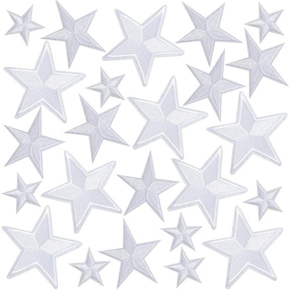 24Pcs 3 Styles Star Iron on Patches White Five-Pointed Embroidered Fabric Repair Patch Badge Stars Sew on Applique for Sewing Clothing Jacket Jeans Sweater Hats Shoes Bags Decorations diy